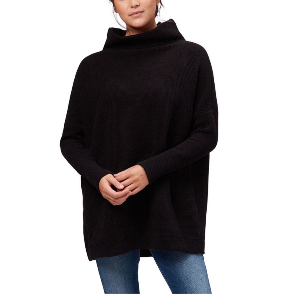 FREE PEOPLE Ottoman tunic sweater size XS black ribbed cotton blend oversized